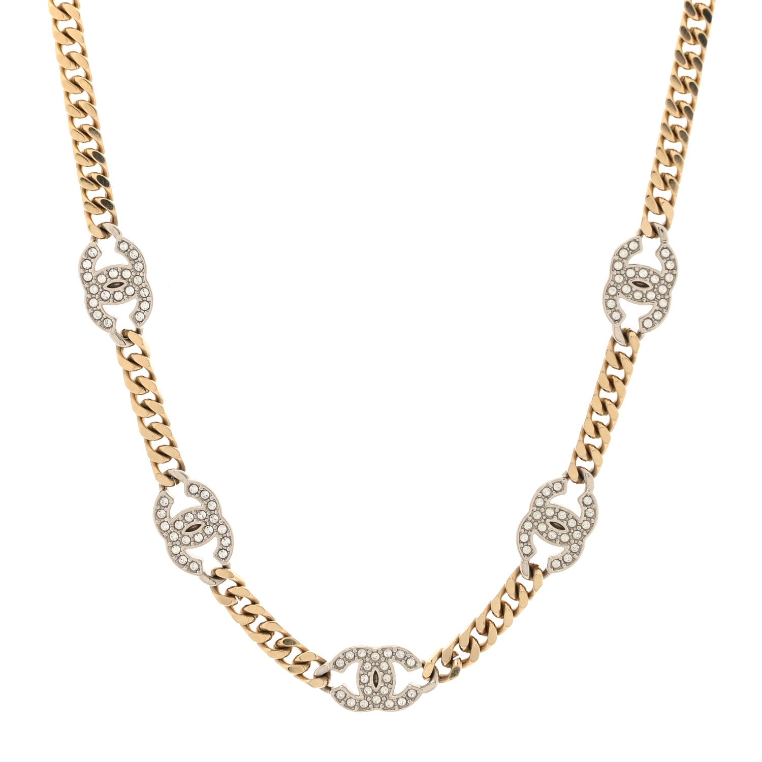 Chanel Crystal Chain CC Link Choker Gold Silver 1 of 4