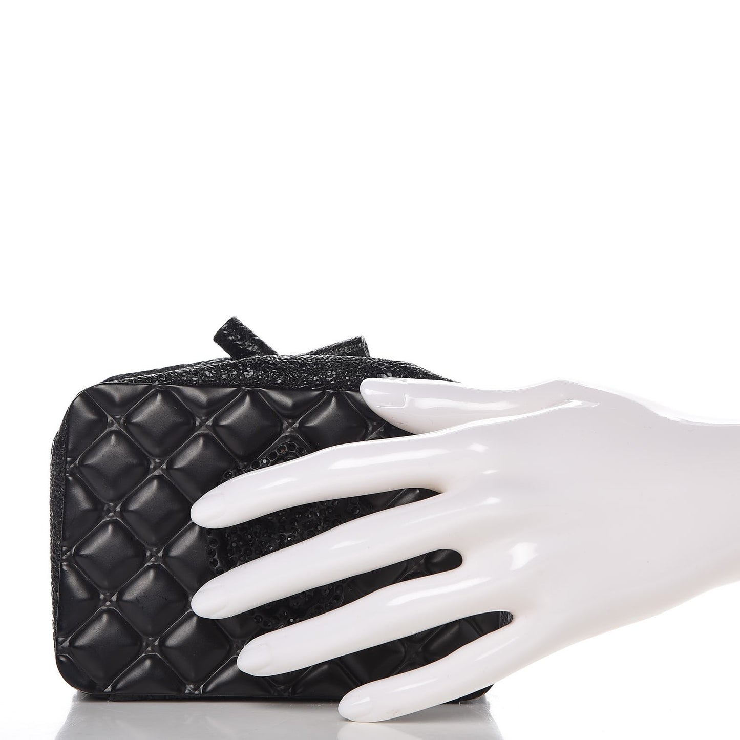 Cracked Calfskin Quilted Crystal Lion Clutch Black