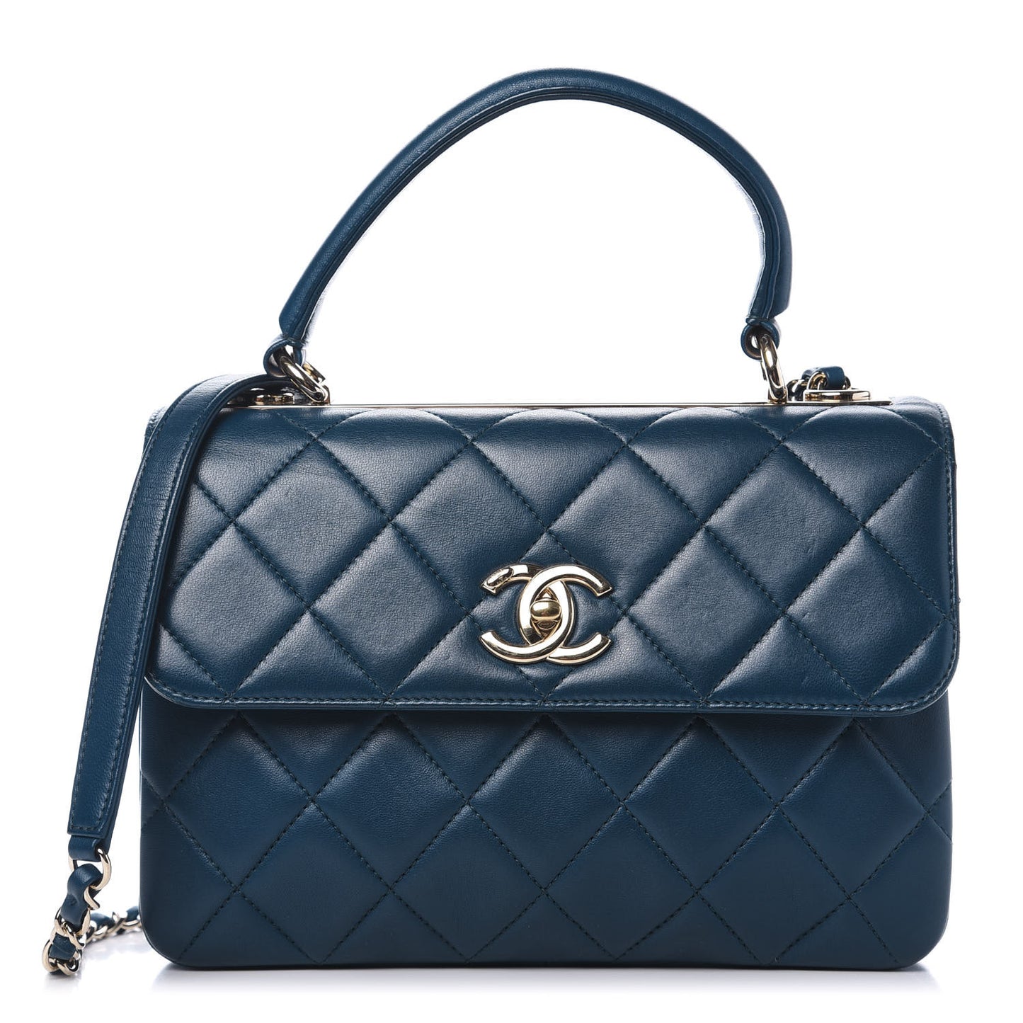 Lambskin Quilted Small Trendy CC Flap Dual Handle Bag Blue
