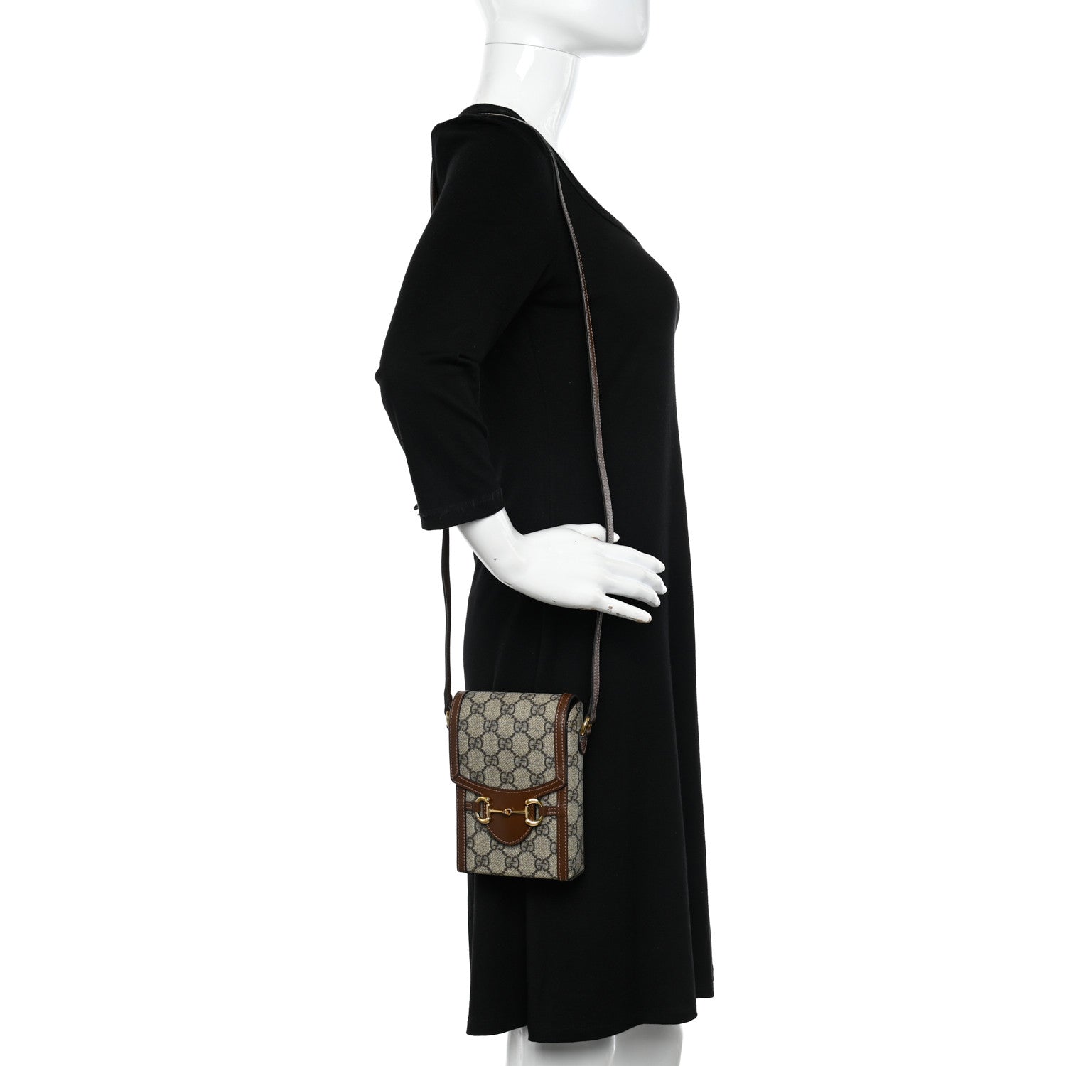 Gucci GG Supreme Monogram Mini Horsebit 1955 Crossbody Bag Beige Brown Sugar 2 of 10