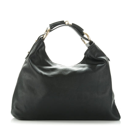 Gucci Calfskin Large Horsebit Chain Hobo Black 1 of 7