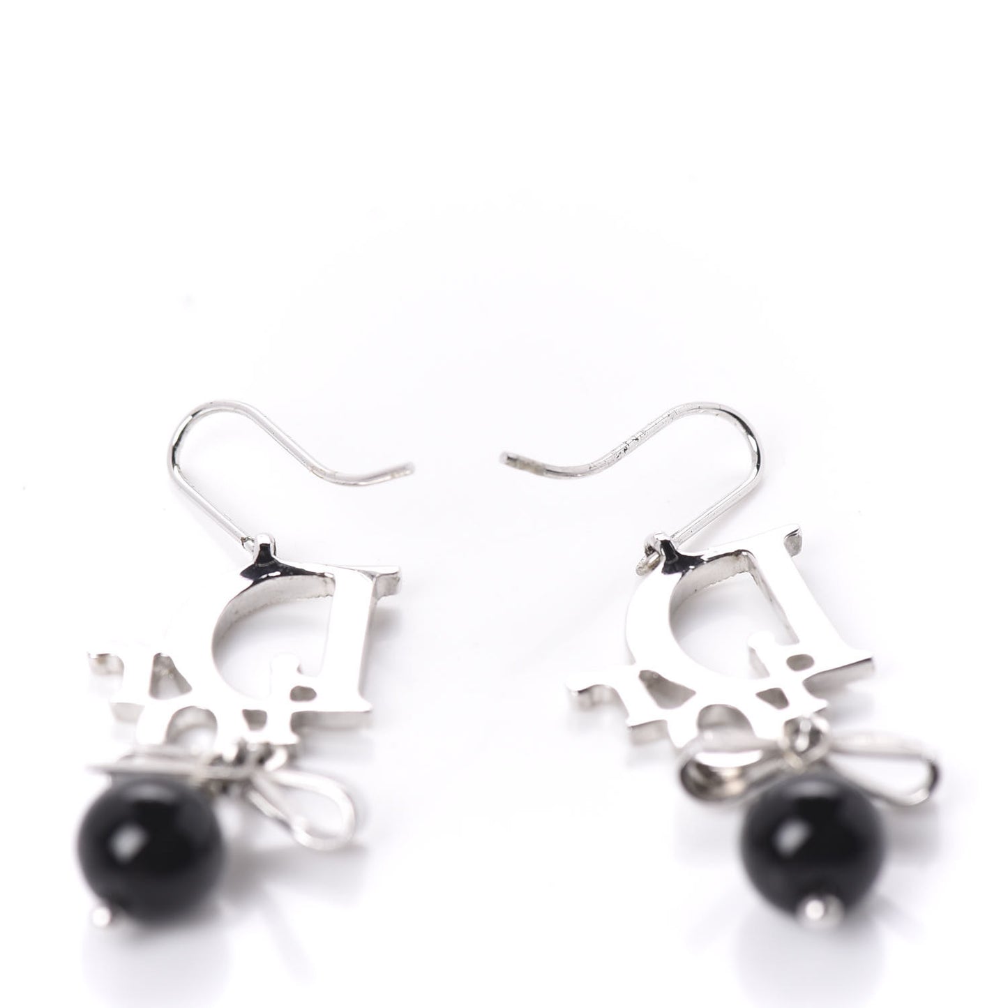 Crystal Logo Bow Drop Earrings Black