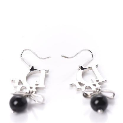 Christian Dior Crystal Logo Bow Drop Earrings Black 3 of 4