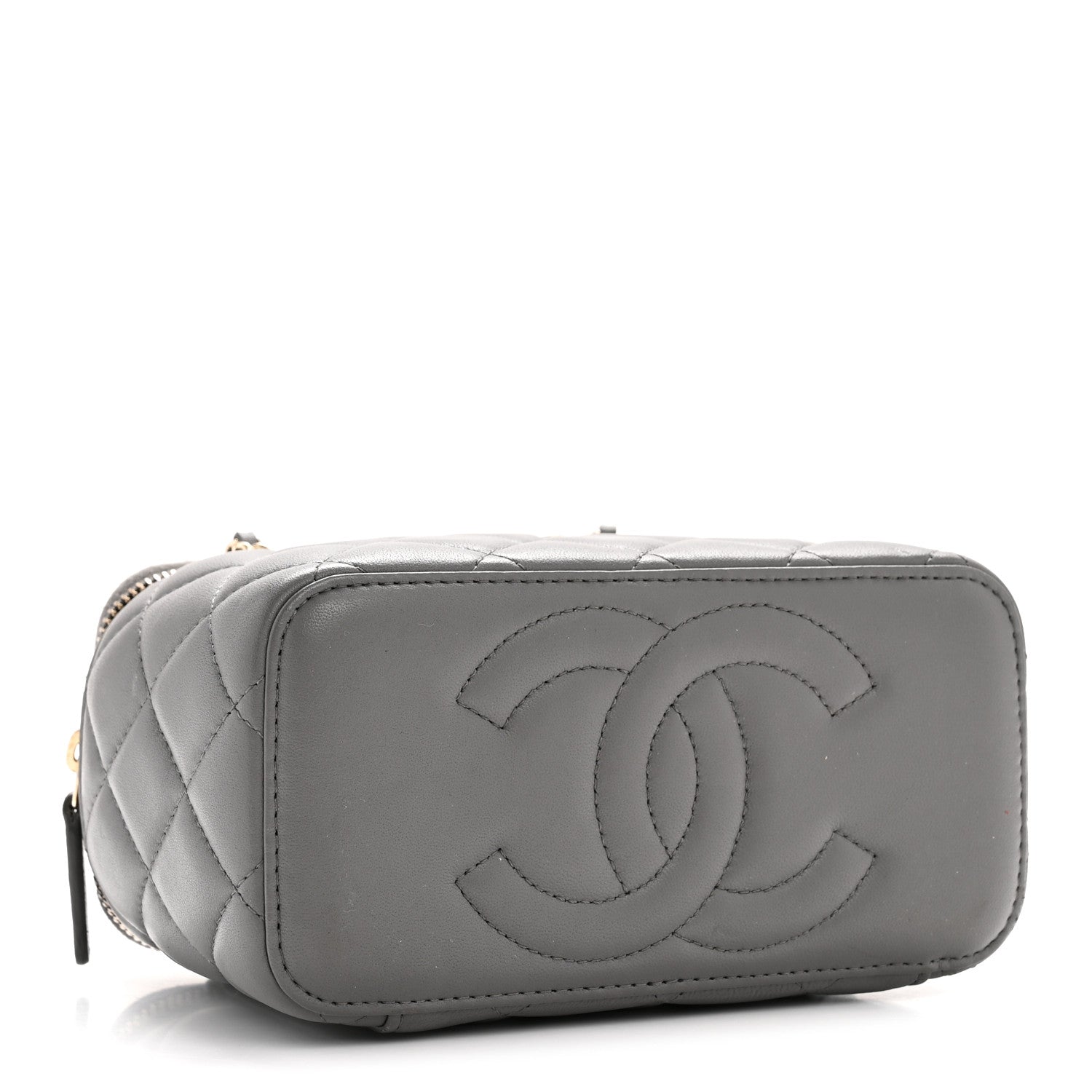 Chanel Lambskin Quilted Small Top Handle Vanity Case With Chain Dark Grey 4 of 12