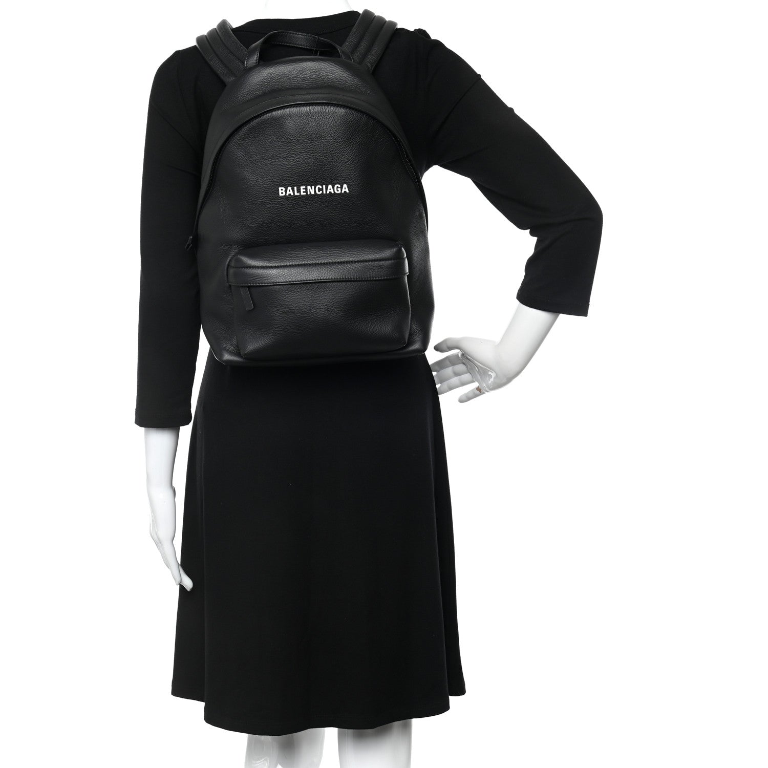 Balenciaga Smooth Calfskin Logo Small Everyday Backpack Black White 2 of 10