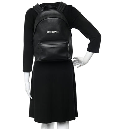 Balenciaga Smooth Calfskin Logo Small Everyday Backpack Black White 2 of 10