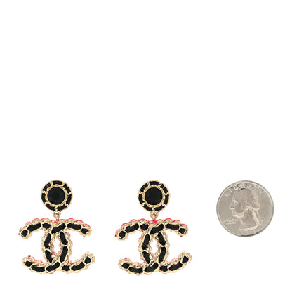 Chanel Metal Lambskin CC Chain Drop Earrings Black Gold Pink 2 of 4
