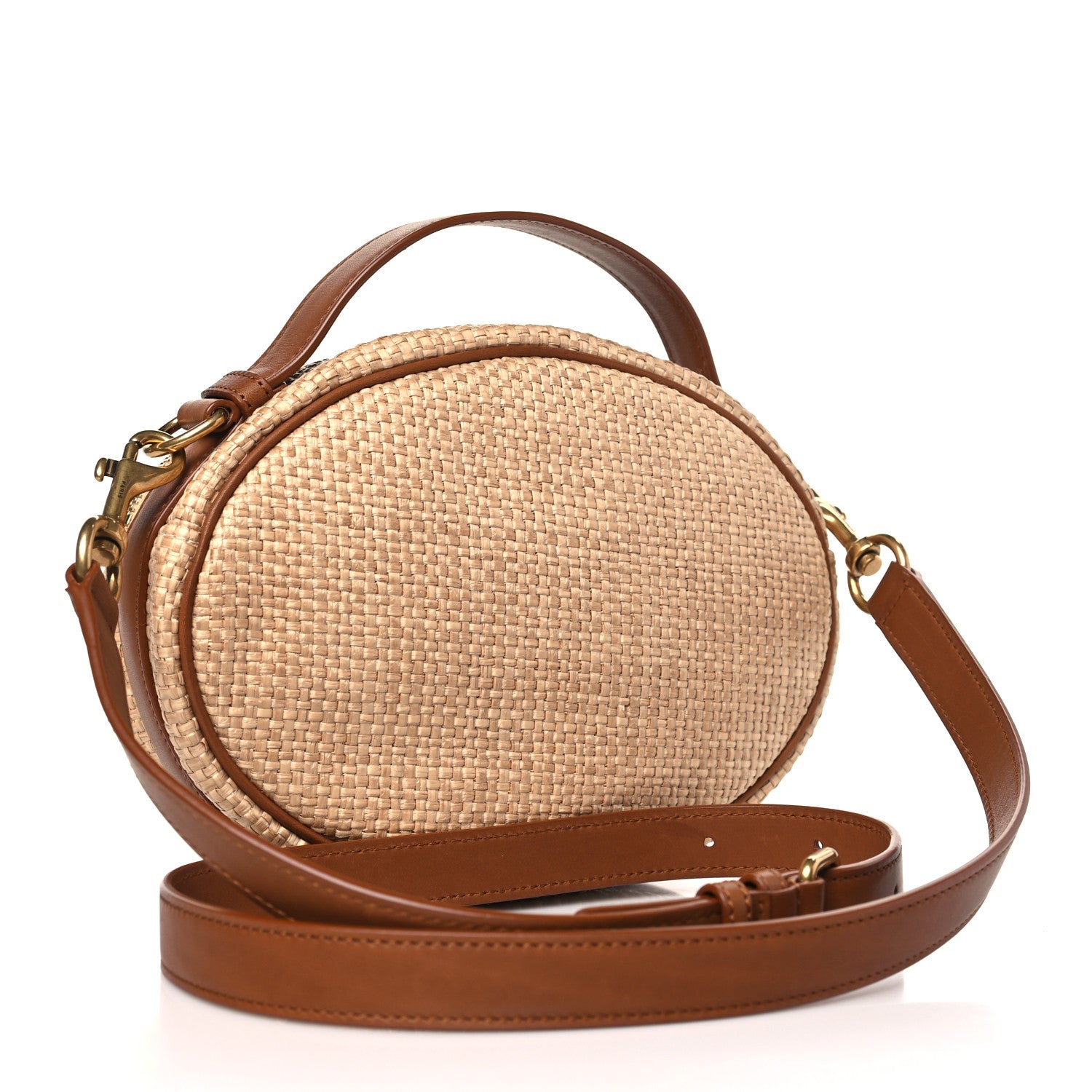 Saint Laurent Raffia Calfskin Round Camera Bag Golden Ecru Brick 3 of 8