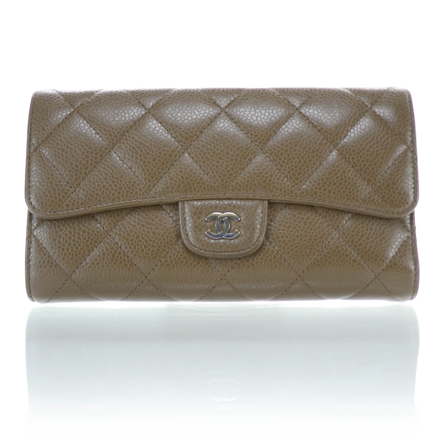 Caviar Quilted Large Flap Wallet Brown