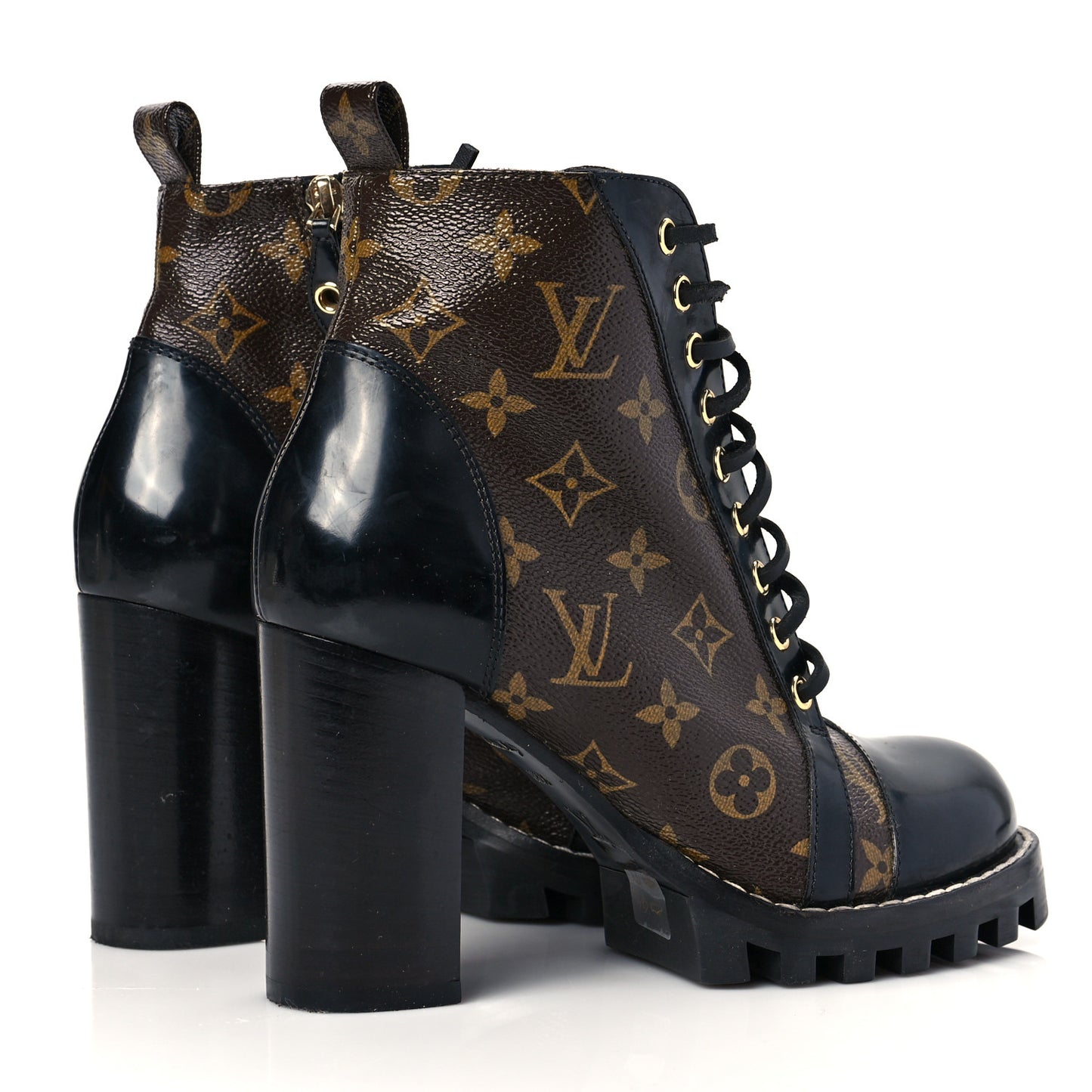 Patent Calfskin Monogram Star Trail Ankle Boots 38.5 Black