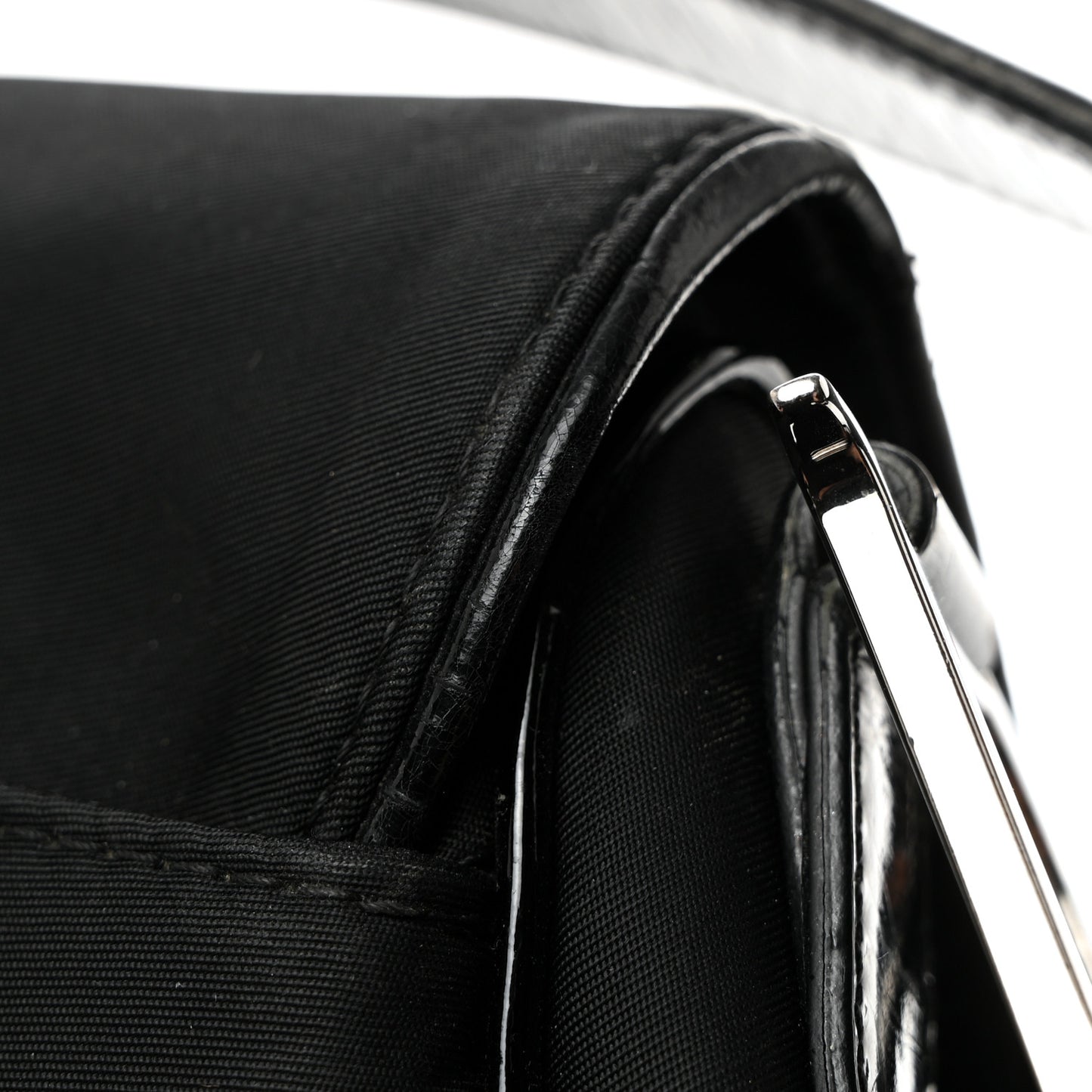 Canvas Patent Calfskin Saddle Bag Black