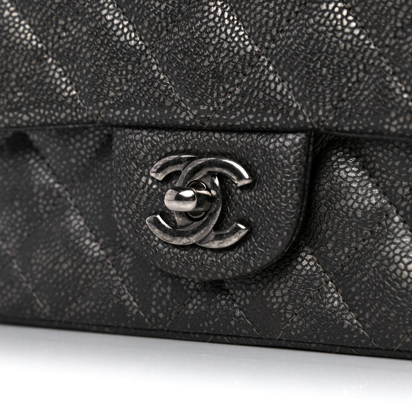 Metallic Caviar Quilted Mini Rectangular Flap Black