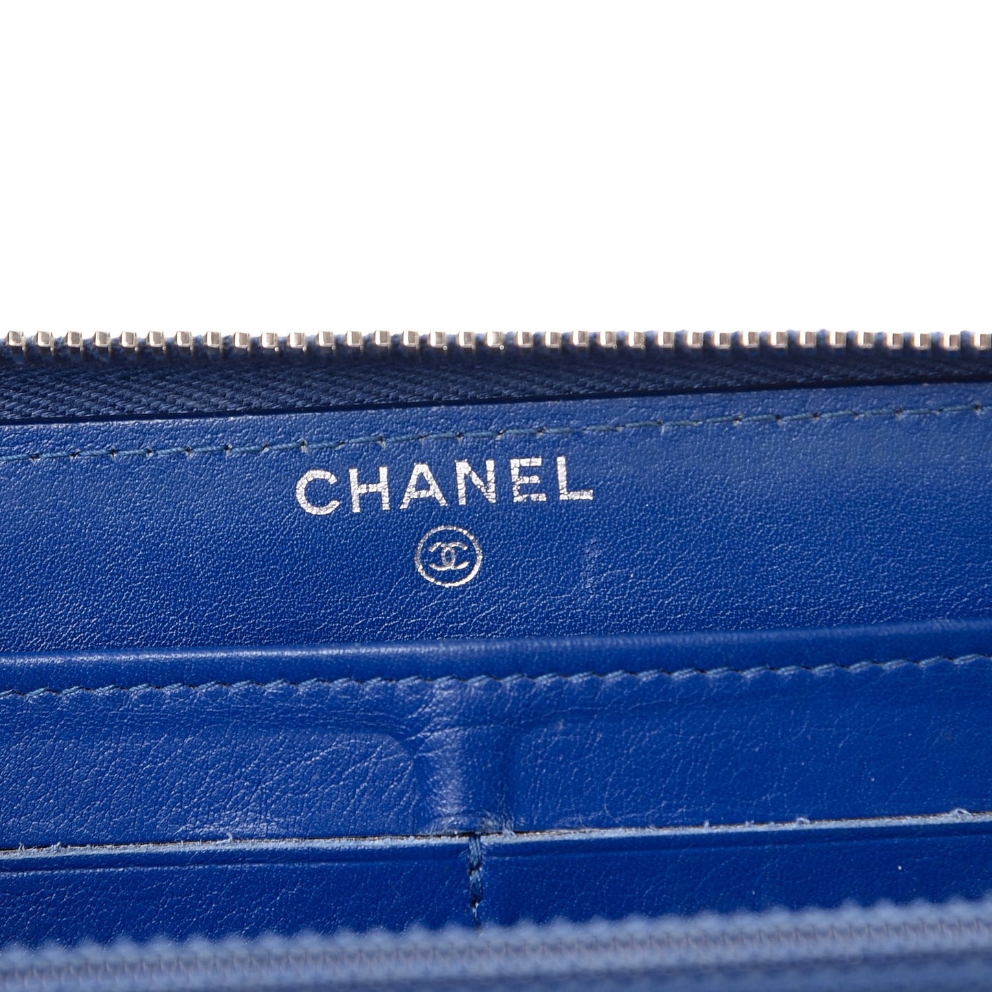 Patent Calfskin Quilted Large Gusset Zip Around Wallet Blue