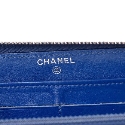 Chanel Patent Calfskin Quilted Large Gusset Zip Around Wallet Blue 6 of 9