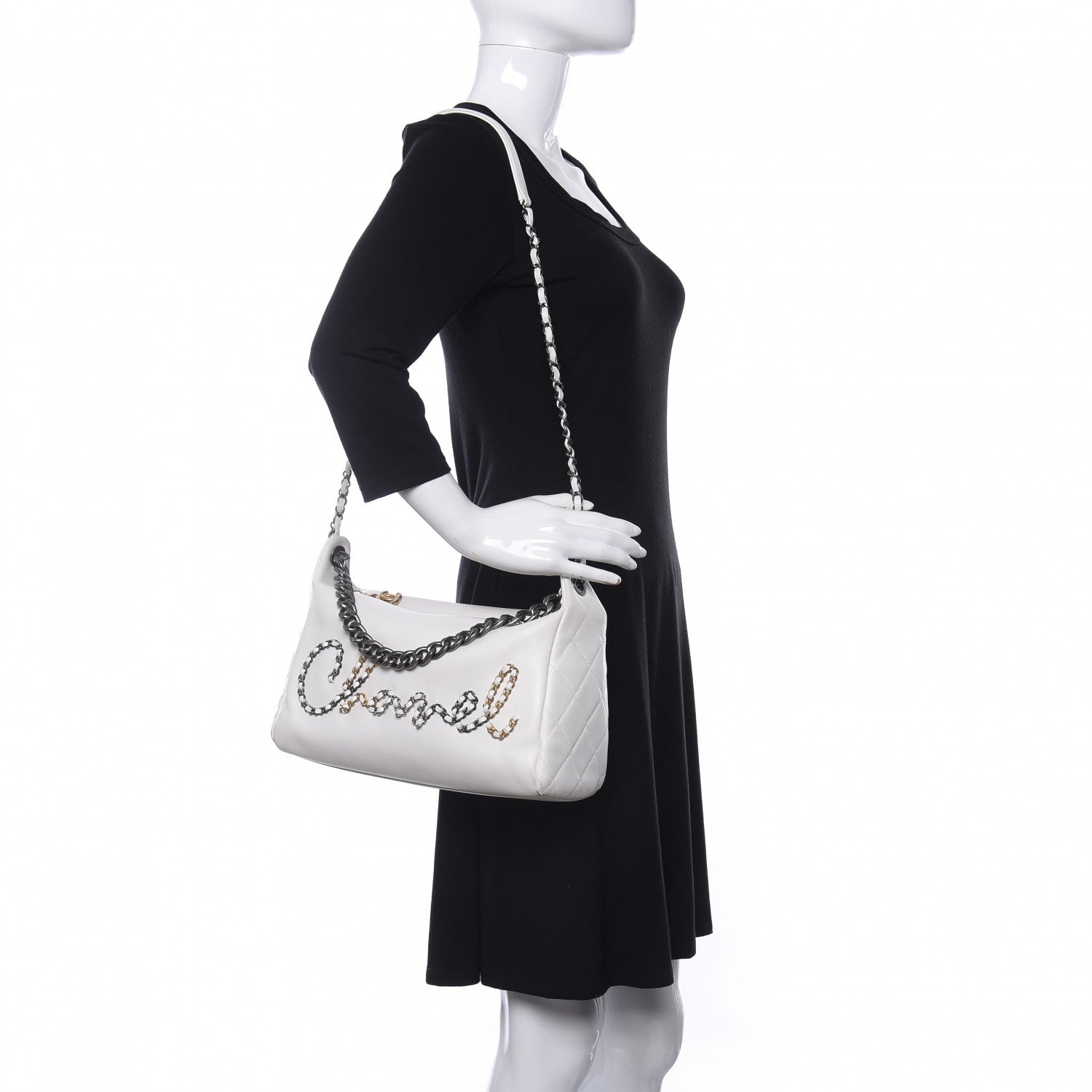 Chanel Calfskin Chain 20s Signature Hobo White 2 of 11
