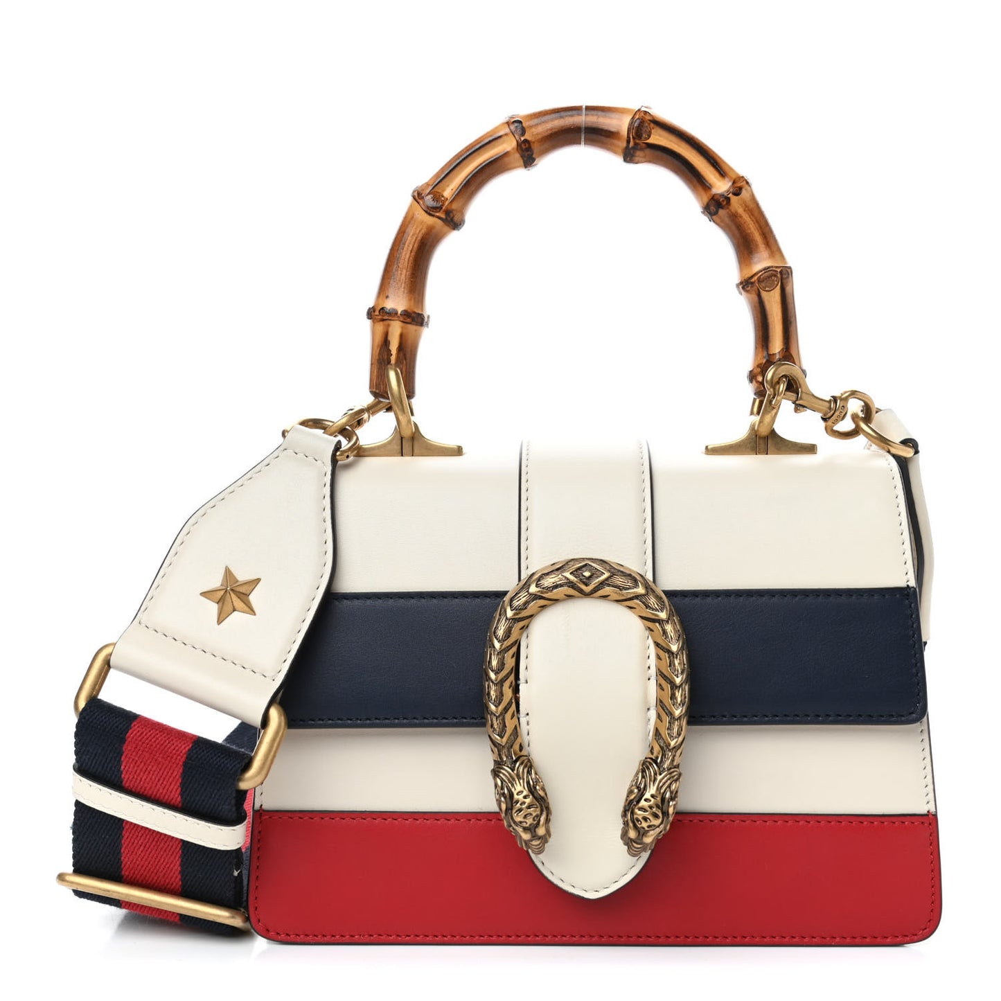 Calfskin Bamboo Web Mini Dionysus Top Handle Bag White Blue Hibiscus Red
