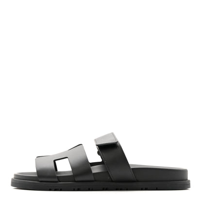 Hermes Calfskin Womens Chypre Sandals 38.5 Black 1 of 10