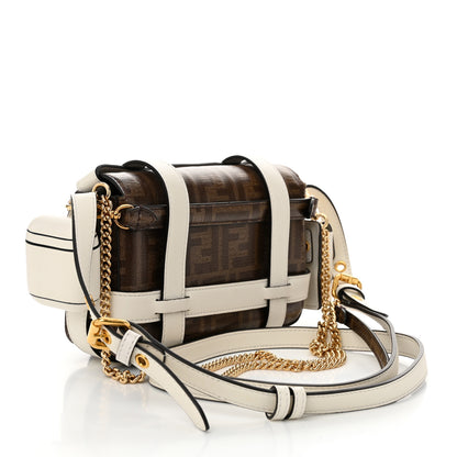 Fendi Glazed Fabric Vitello Century FF 1974 Mini Baguette Cage Mogano Panna White Ice 3 of 10