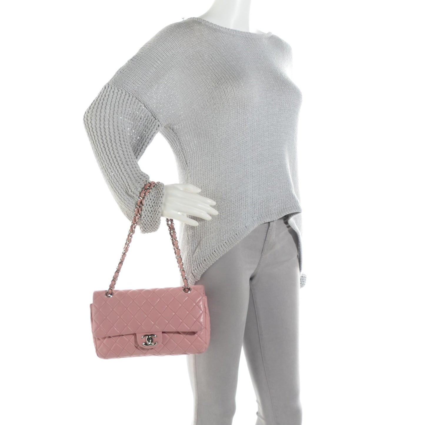 Lambskin Quilted Medium Double Flap Light Pink