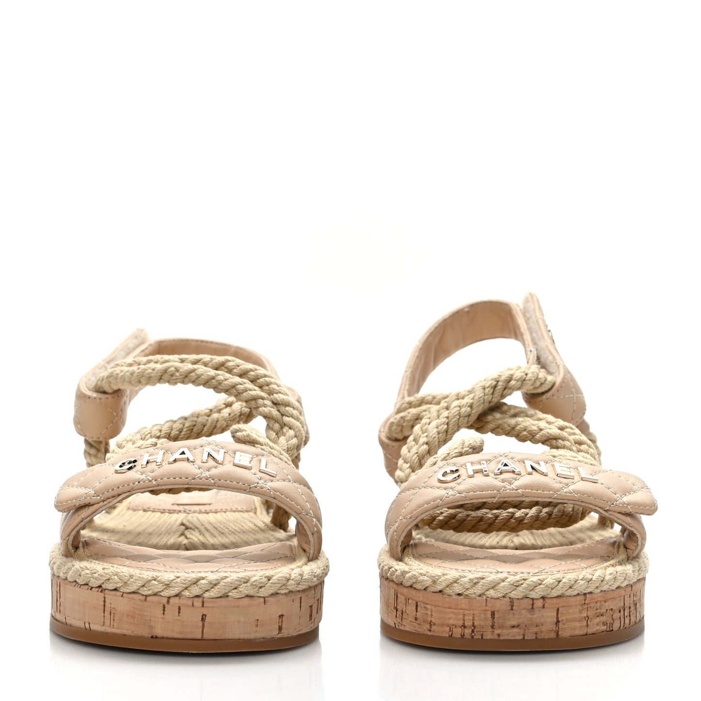 Cord Lambskin Quilted Logo Sandals 37 Beige