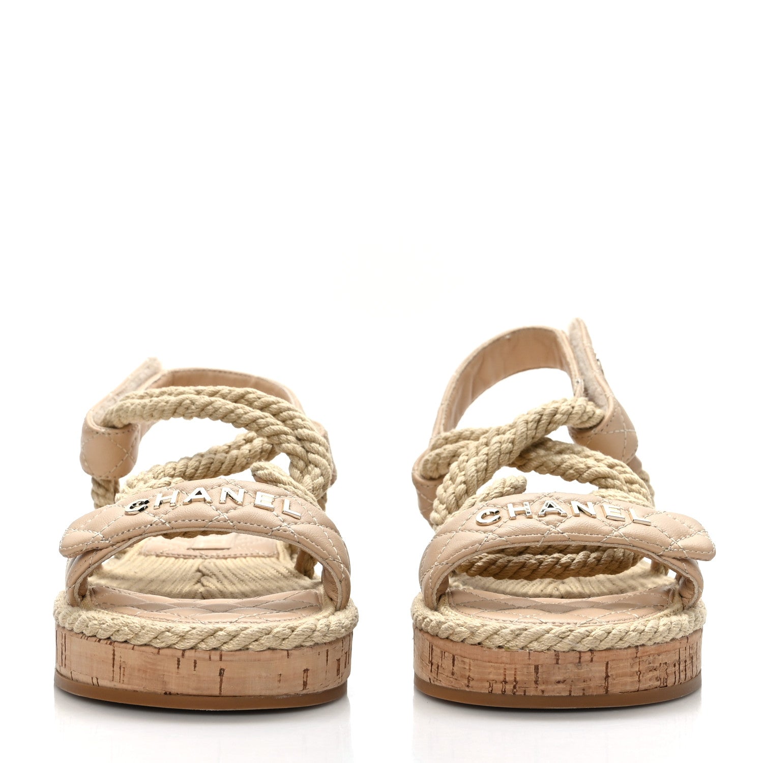 Chanel Cord Lambskin Quilted Logo Sandals 37 Beige 2 of 8