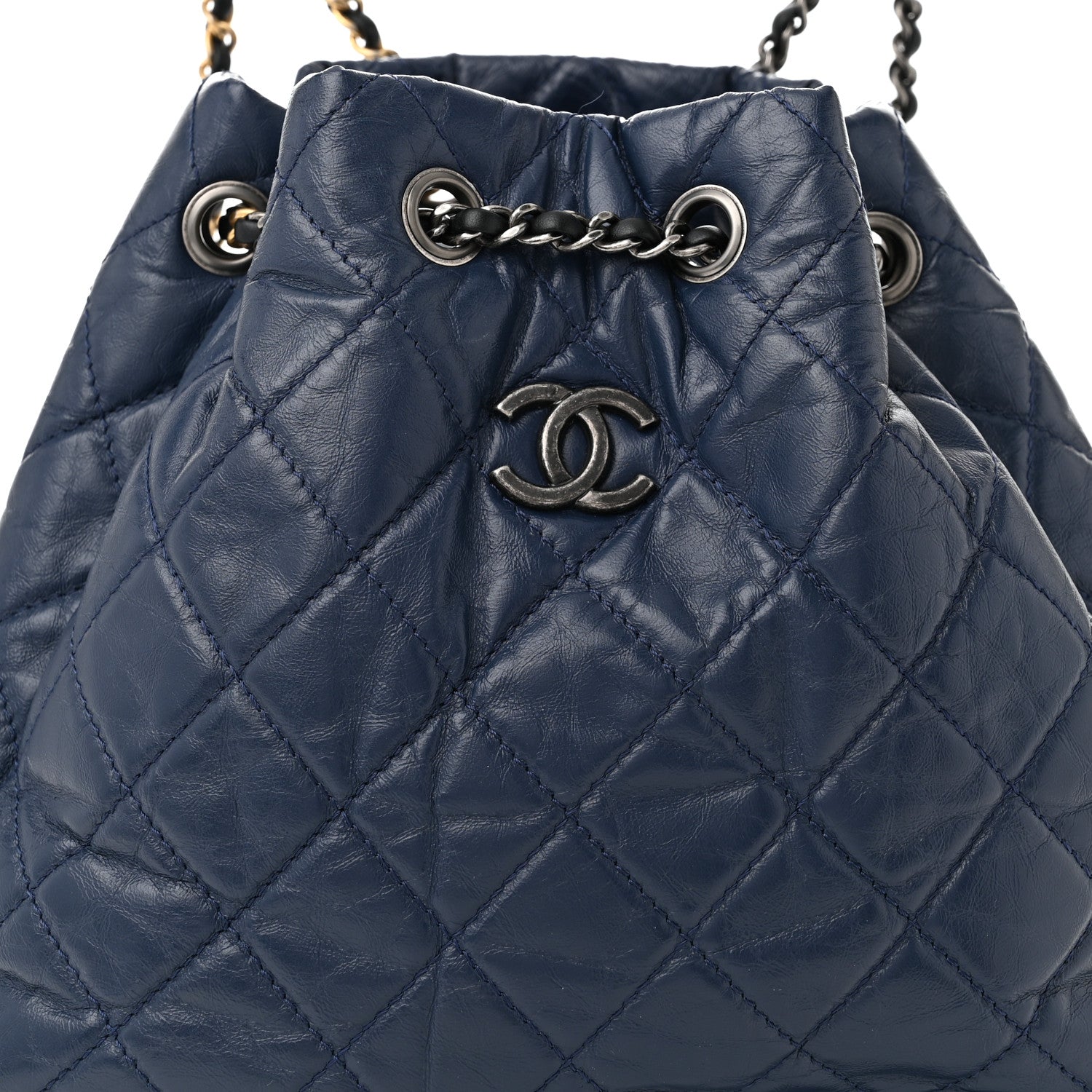 Chanel Aged Calfskin Quilted Gabrielle Backpack Navy Black 8 of 12
