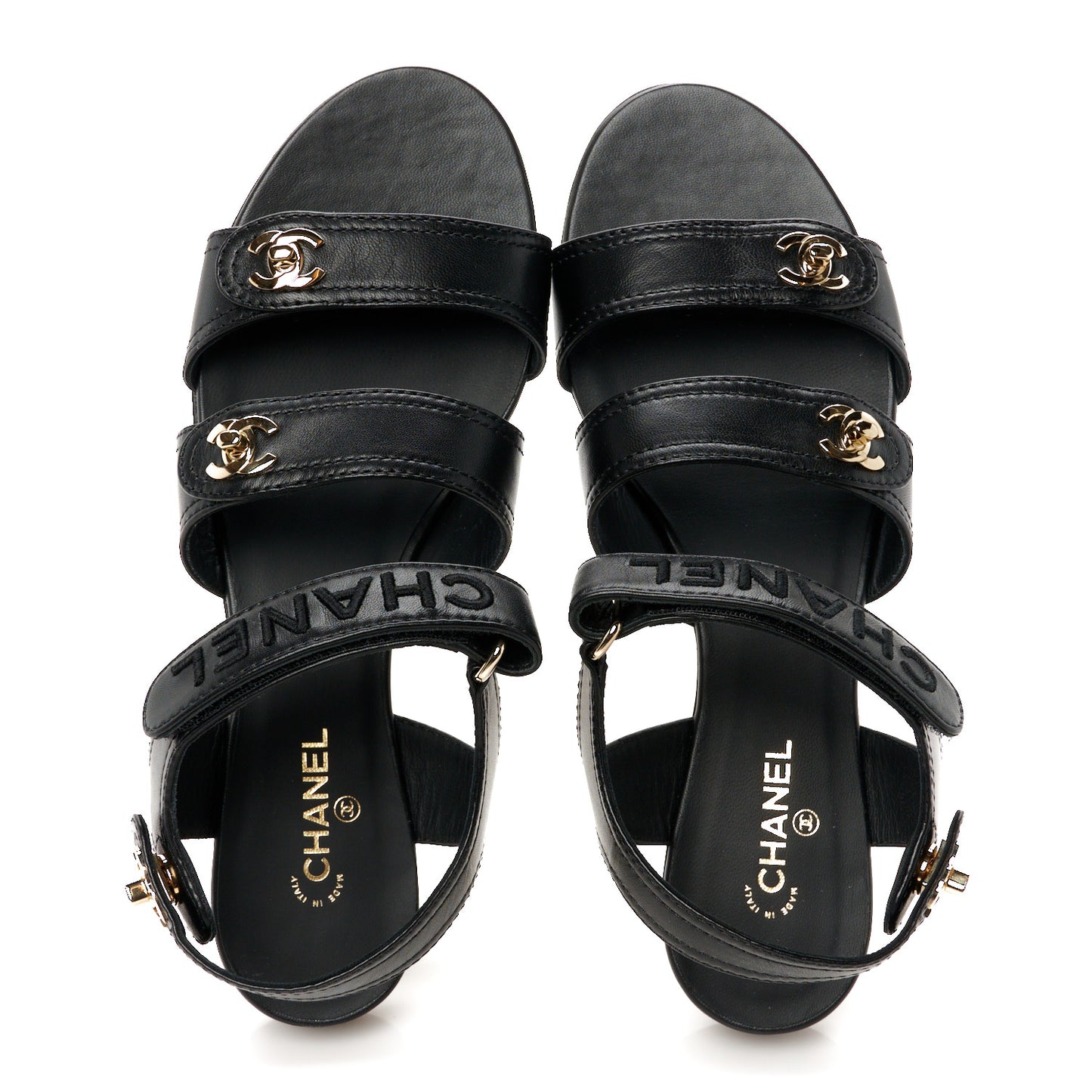 Lambskin Logo CC Turnlock Sandals 39.5 Black