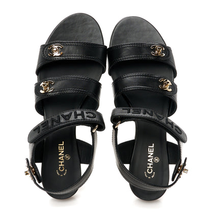 Chanel Lambskin Logo CC Turnlock Sandals 39.5 Black 2 of 11