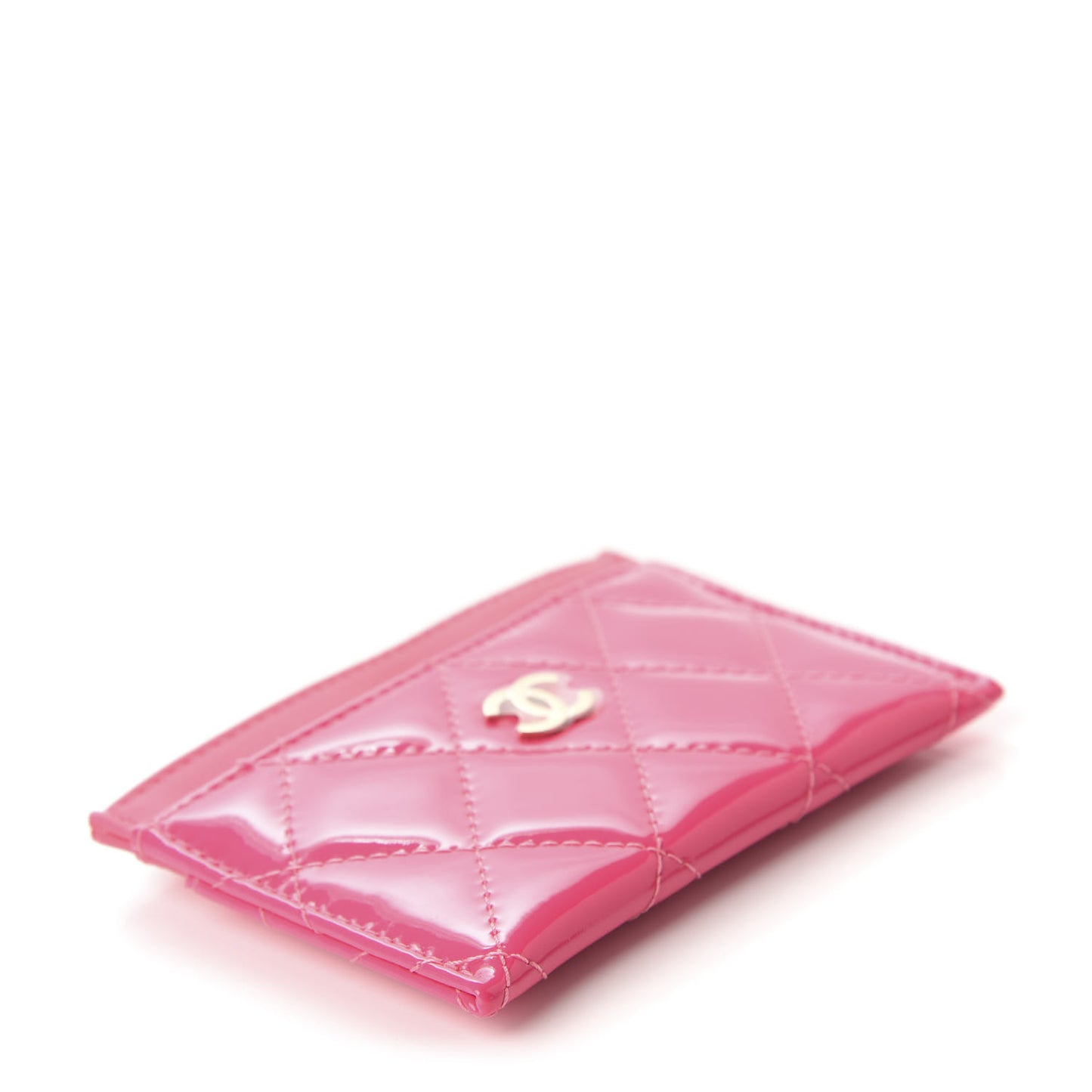 Patent Quilted Card Holder Pink