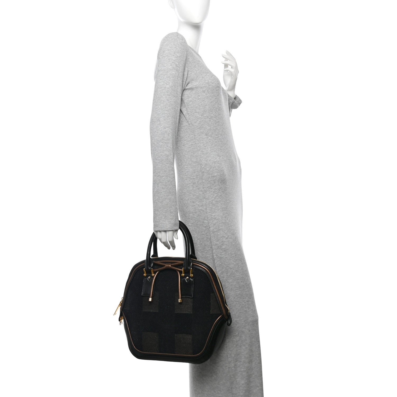 Burberry Prorsum Check Jacquard Orchard Bowling Bag Gold Black 2 of 13