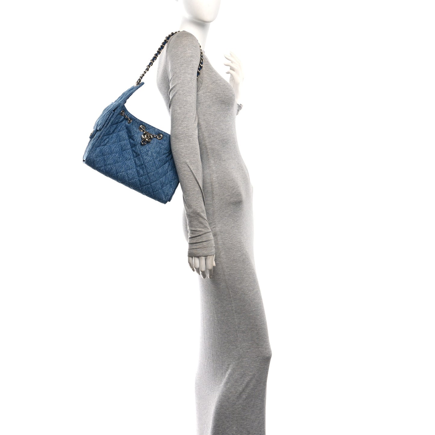 Denim Quilted Small Chanel 25 Handbag Blue