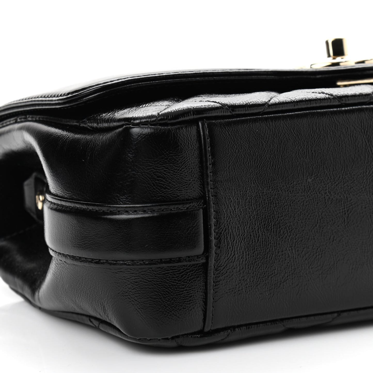 Crumpled Glazed Lambskin Quilted Small Flap Black