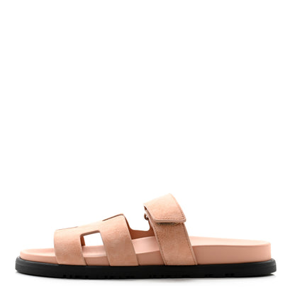 Hermes Suede Goatskin Womens Chypre Sandals 37 Nude 1 of 9