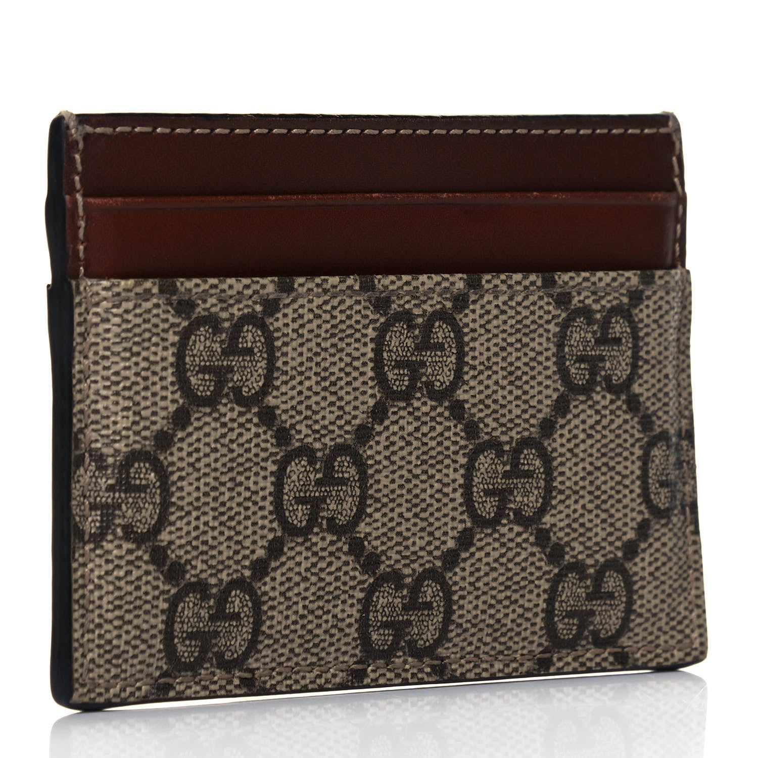 Gucci GG Supreme Monogram Calfskin Card Holder Beige Ebony Cuir 3 of 6