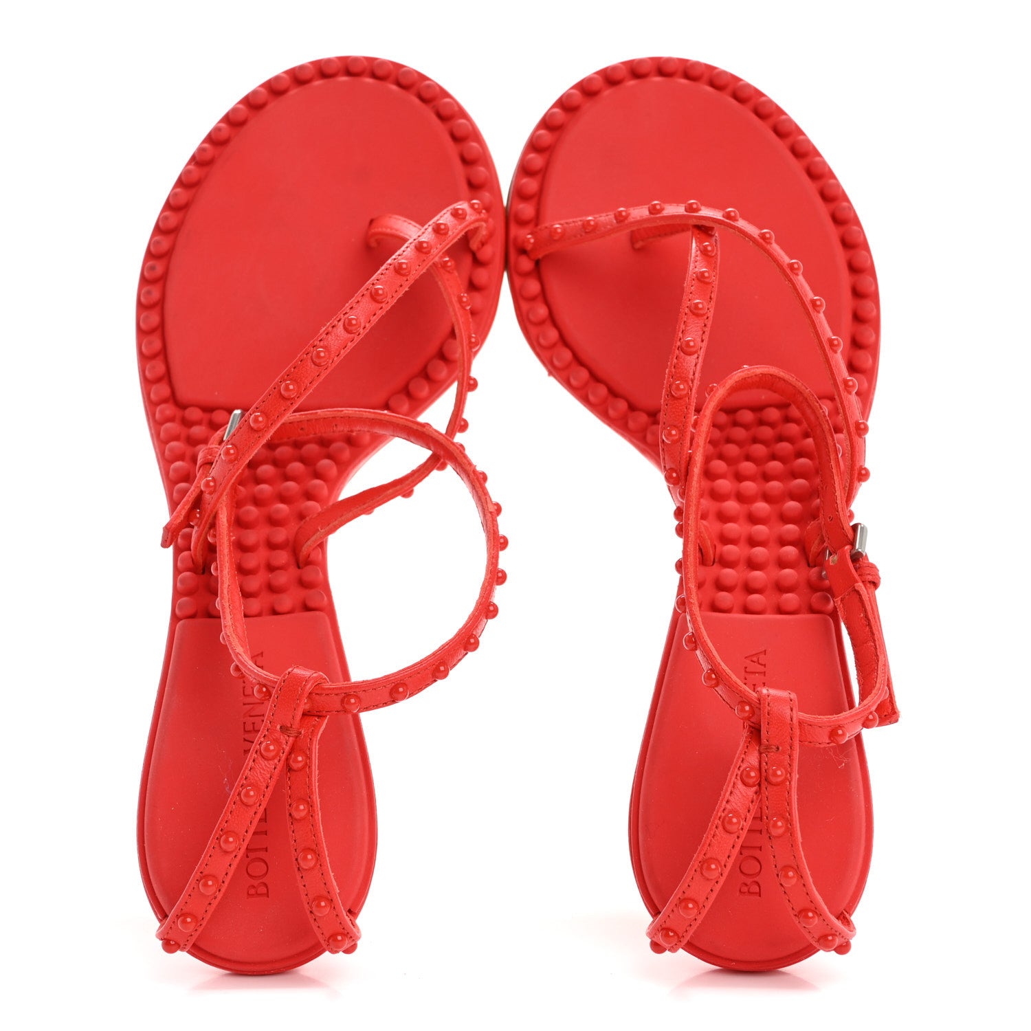 Bottega Veneta Calfskin Dot Sandals 36.5 Red 2 of 8