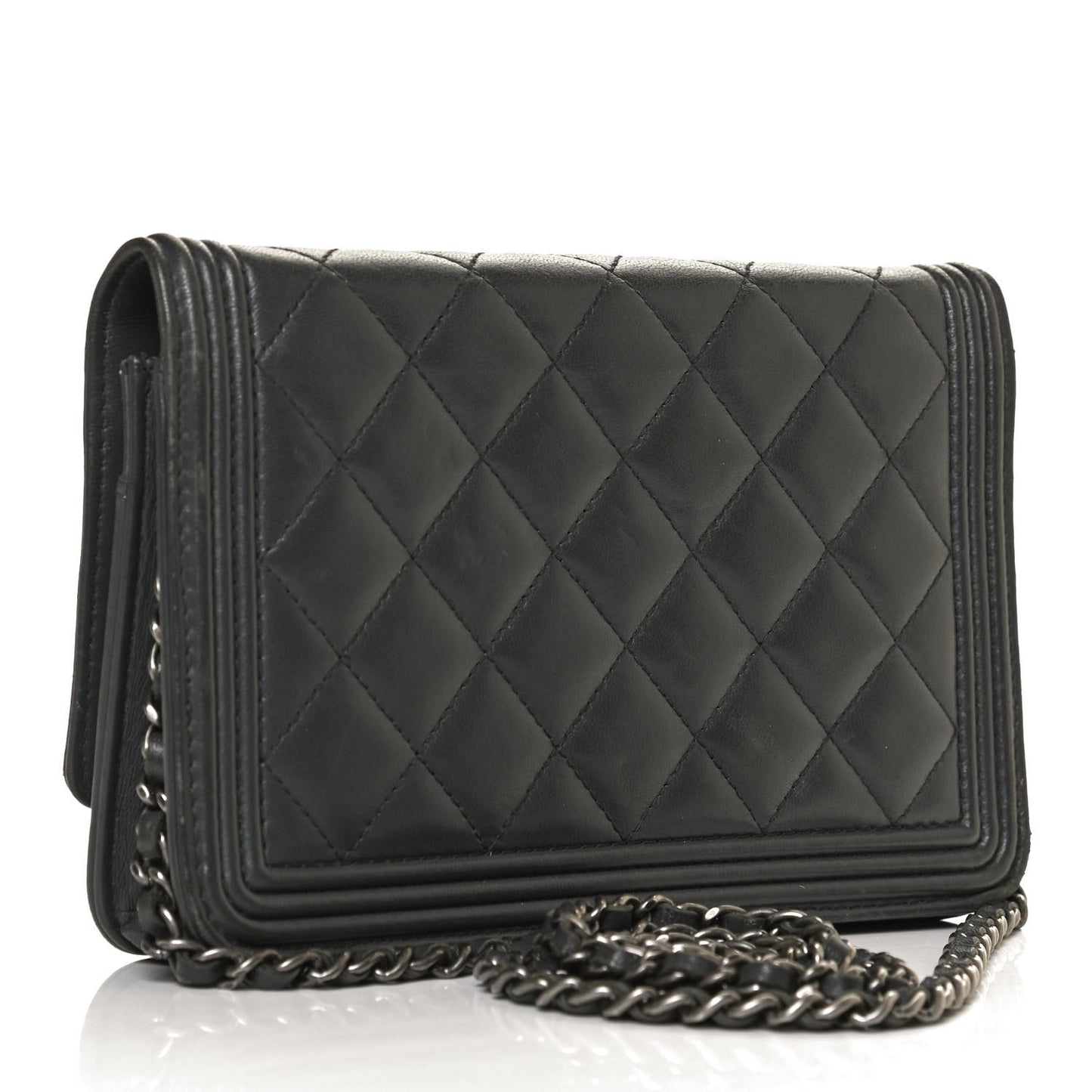 Calfskin Quilted Boy Wallet On Chain WOC Grey