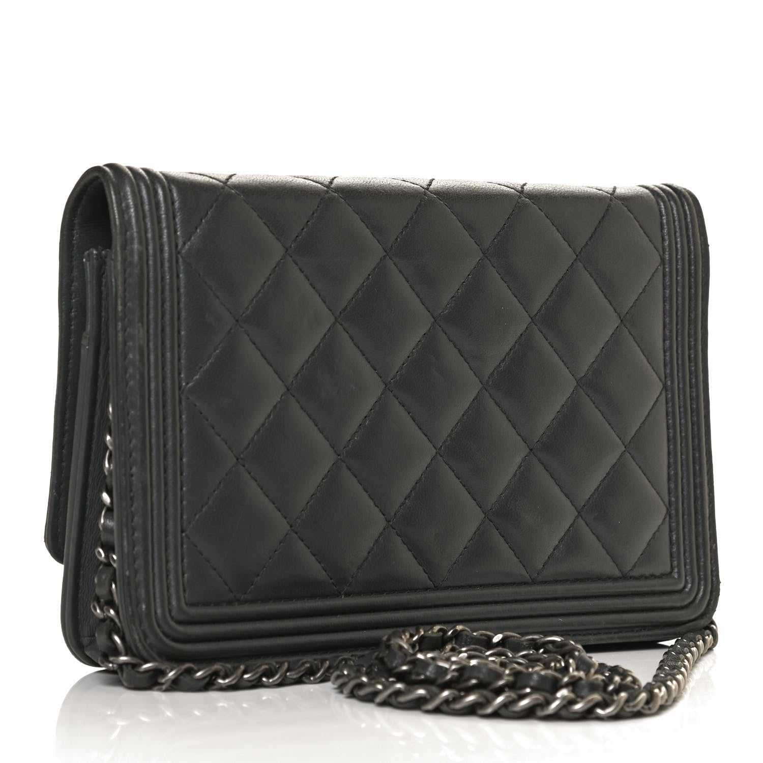 Chanel Calfskin Quilted Boy Wallet On Chain WOC Grey 2 of 11