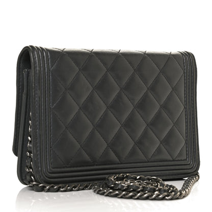 Chanel Calfskin Quilted Boy Wallet On Chain WOC Grey 2 of 11