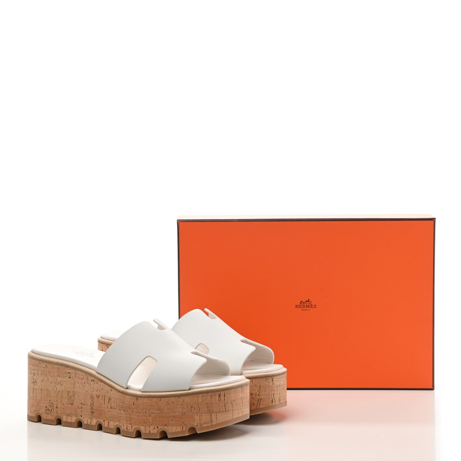 Hermes Calfskin Cork Eze 30 Sandals 38 White 9 of 9