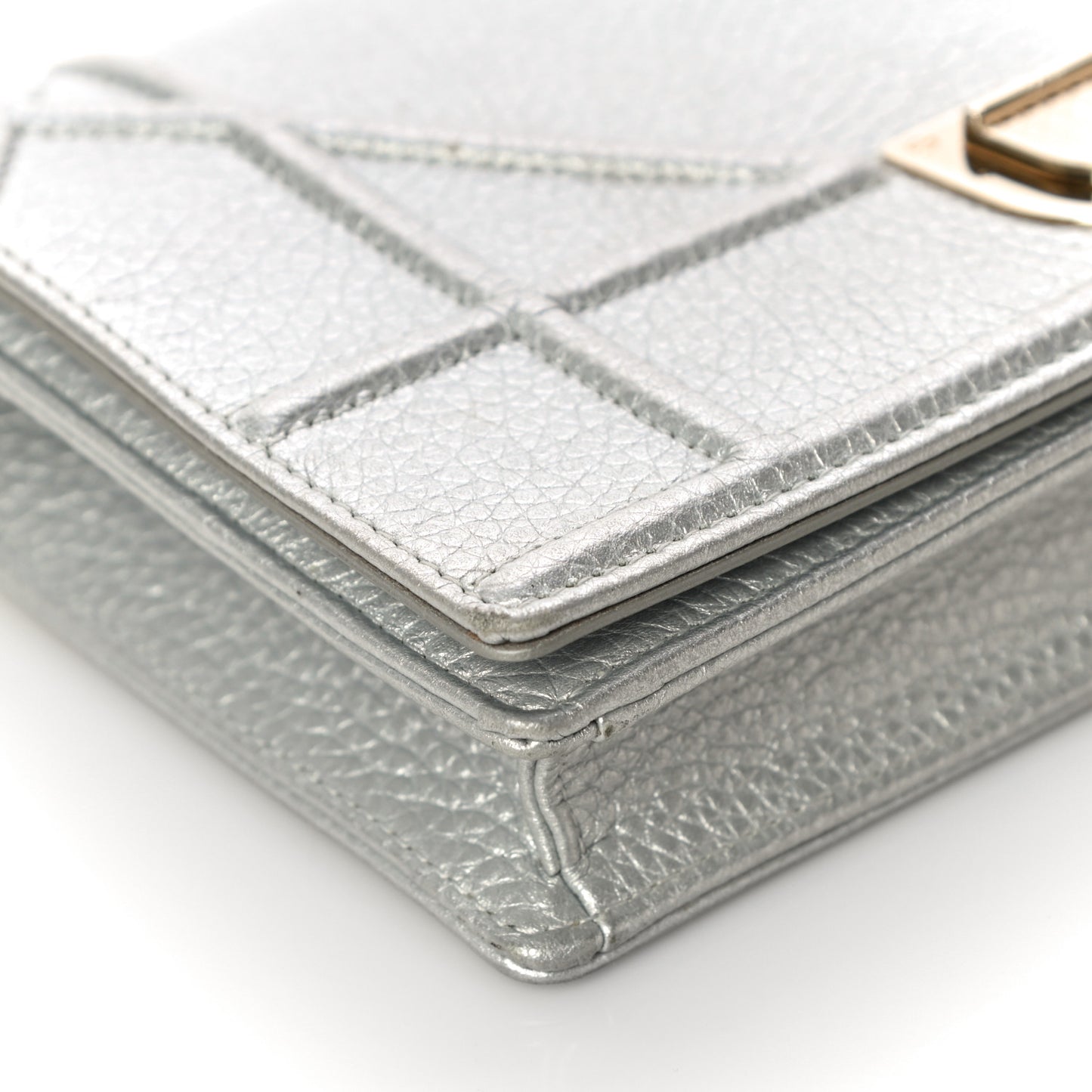 Metallic Grained Calfskin Diorama Wallet on Chain Pouch Silver