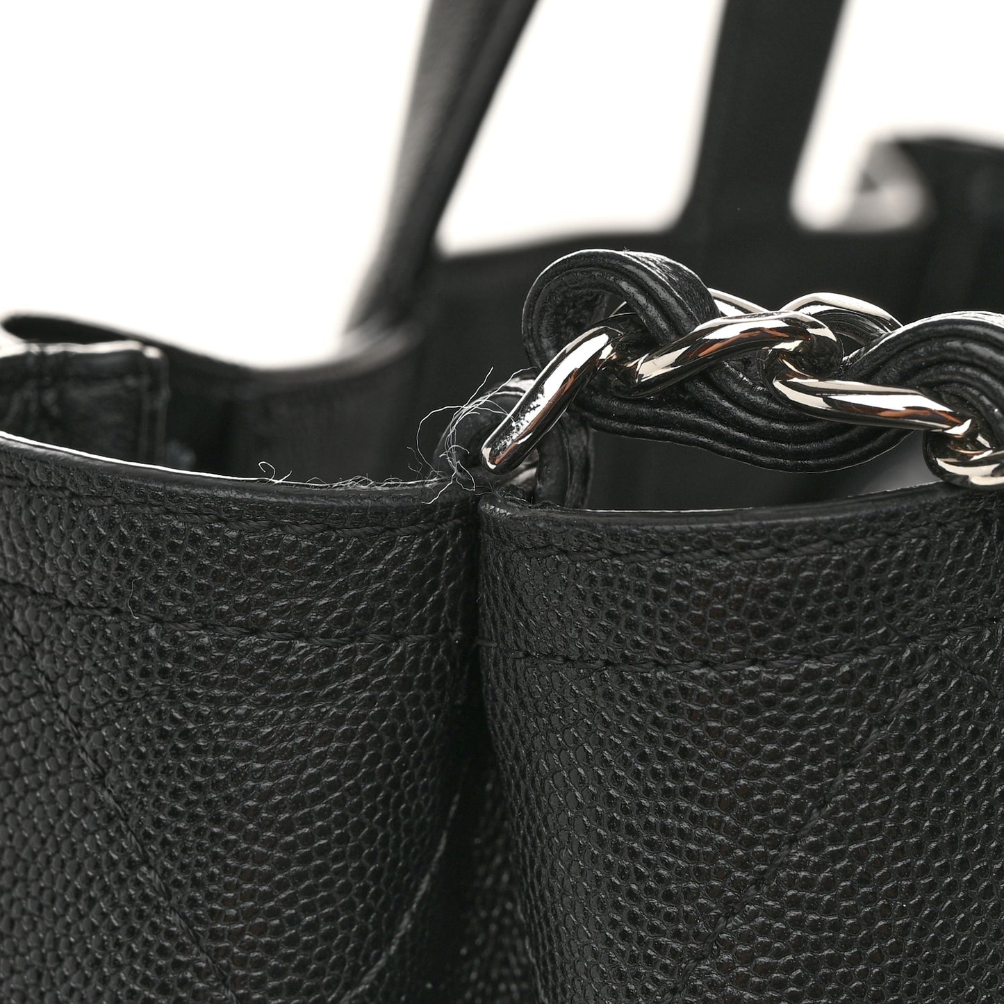 Caviar Stitched Large Lady Coco Shopping Tote Black