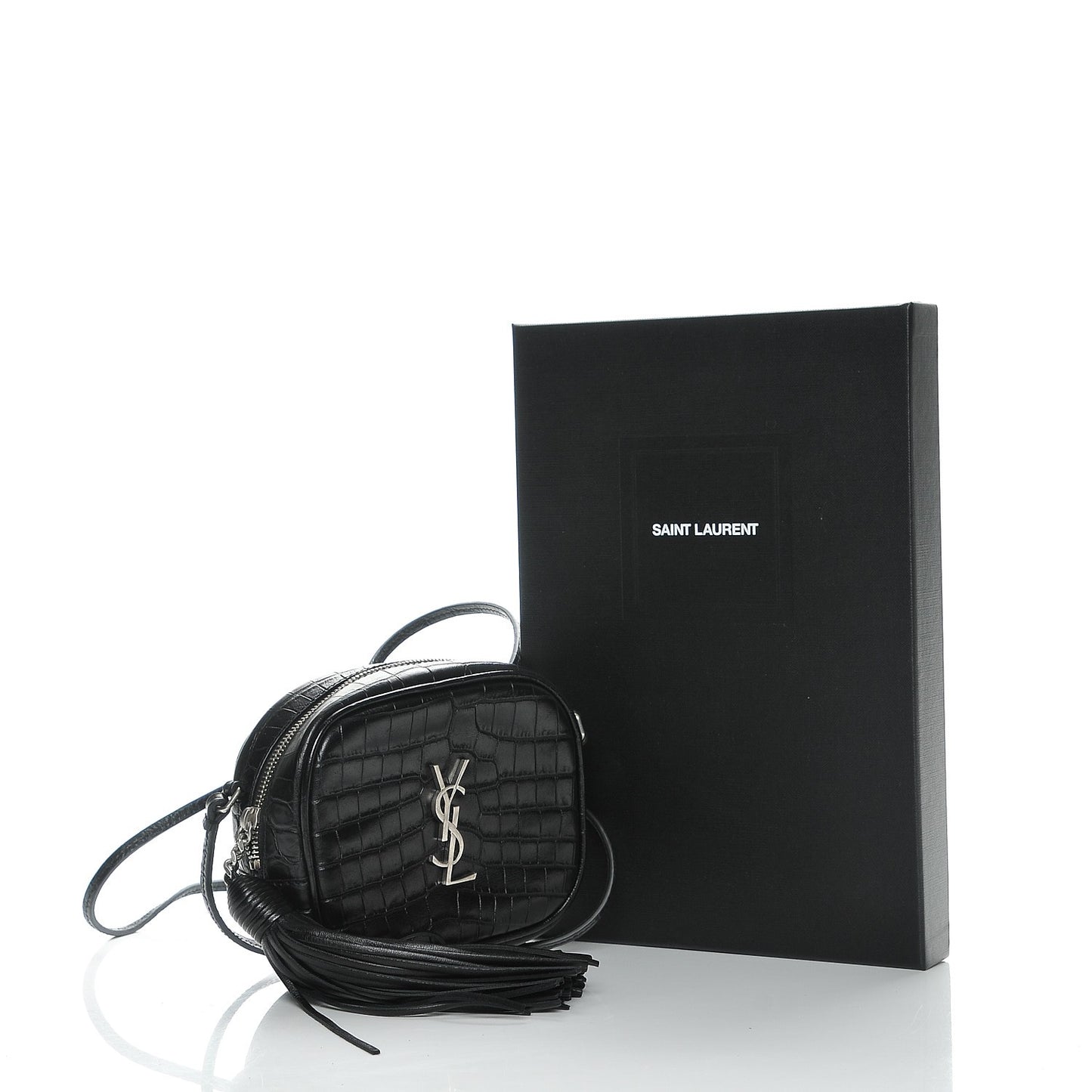 Calfskin Crocodile Embossed Monogram Blogger Bag Black