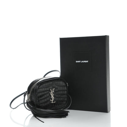 Saint Laurent Calfskin Crocodile Embossed Monogram Blogger Bag Black 8 of 8