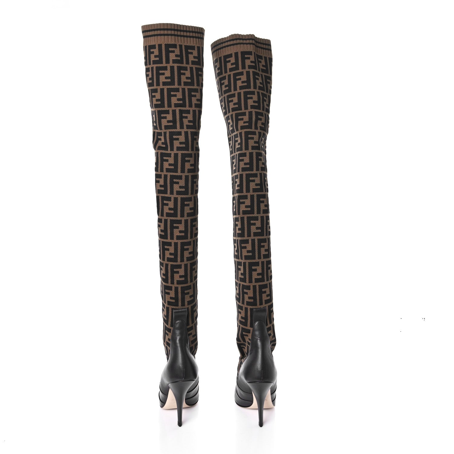 Fendi Nappa Microfiber Fabric FF Rockoko Thigh High 105mm Boots 36 Ebano Tobacco Black 2 of 8