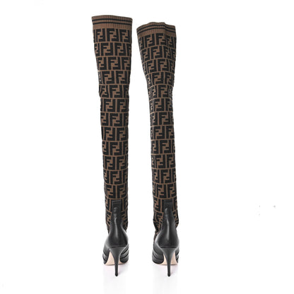 Fendi Nappa Microfiber Fabric FF Rockoko Thigh High 105mm Boots 36 Ebano Tobacco Black 2 of 8
