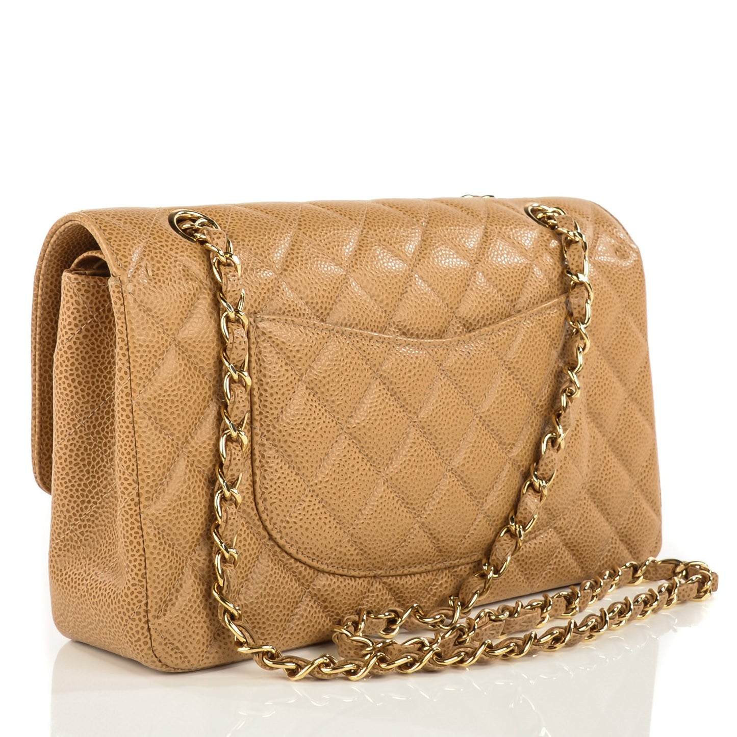 Caviar Quilted Medium Double Flap Beige