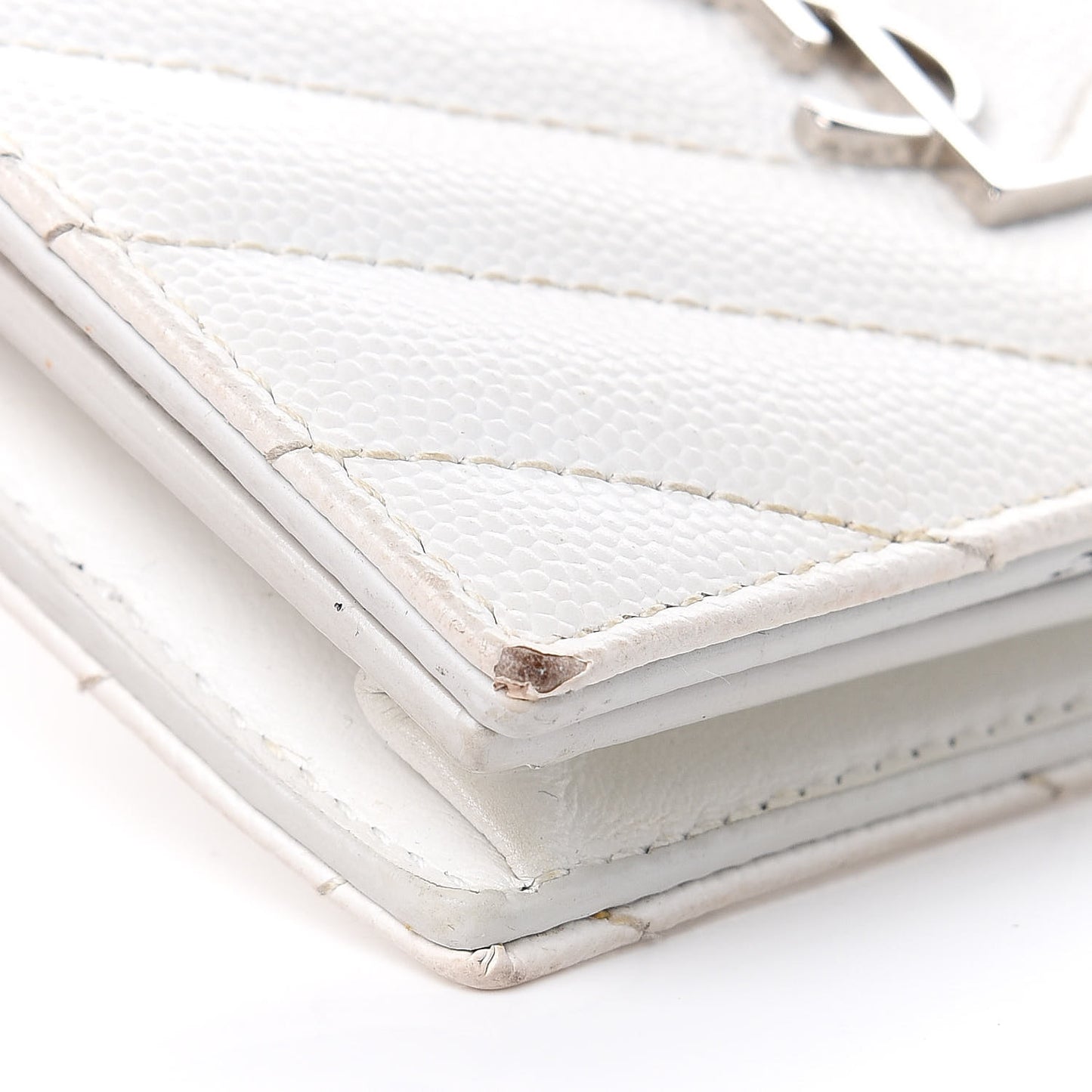 Grain De Poudre Matelasse Chevron Monogram Card Case White