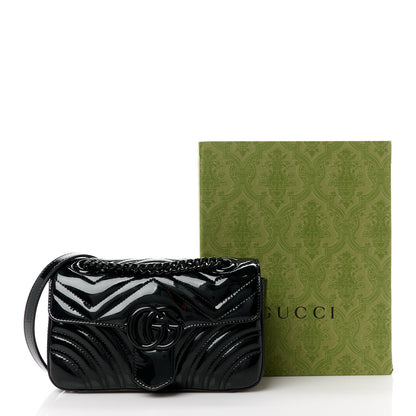 Gucci Patent Lambskin Matelasse Monochrome Mini GG Marmont Shoulder Bag Black 13 of 13
