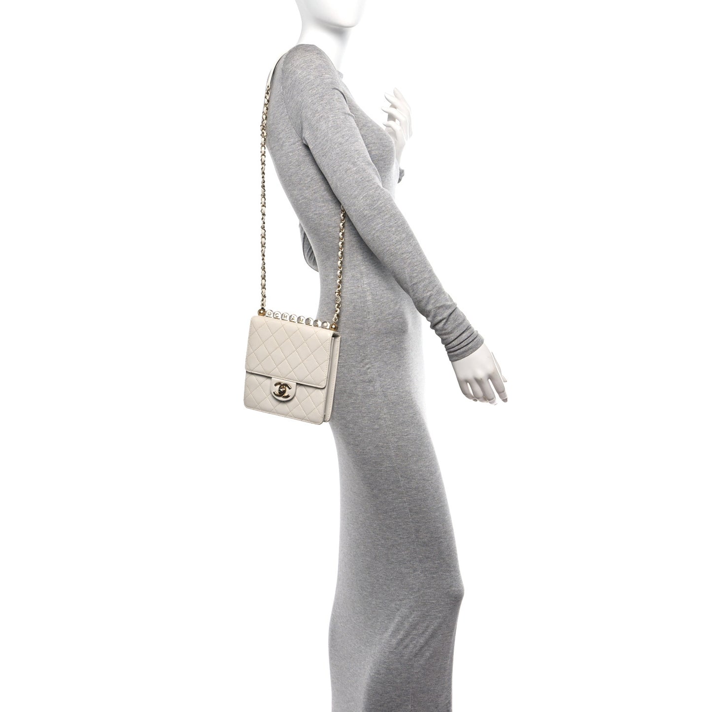 Lambskin Quilted Chic Pearls Flap White