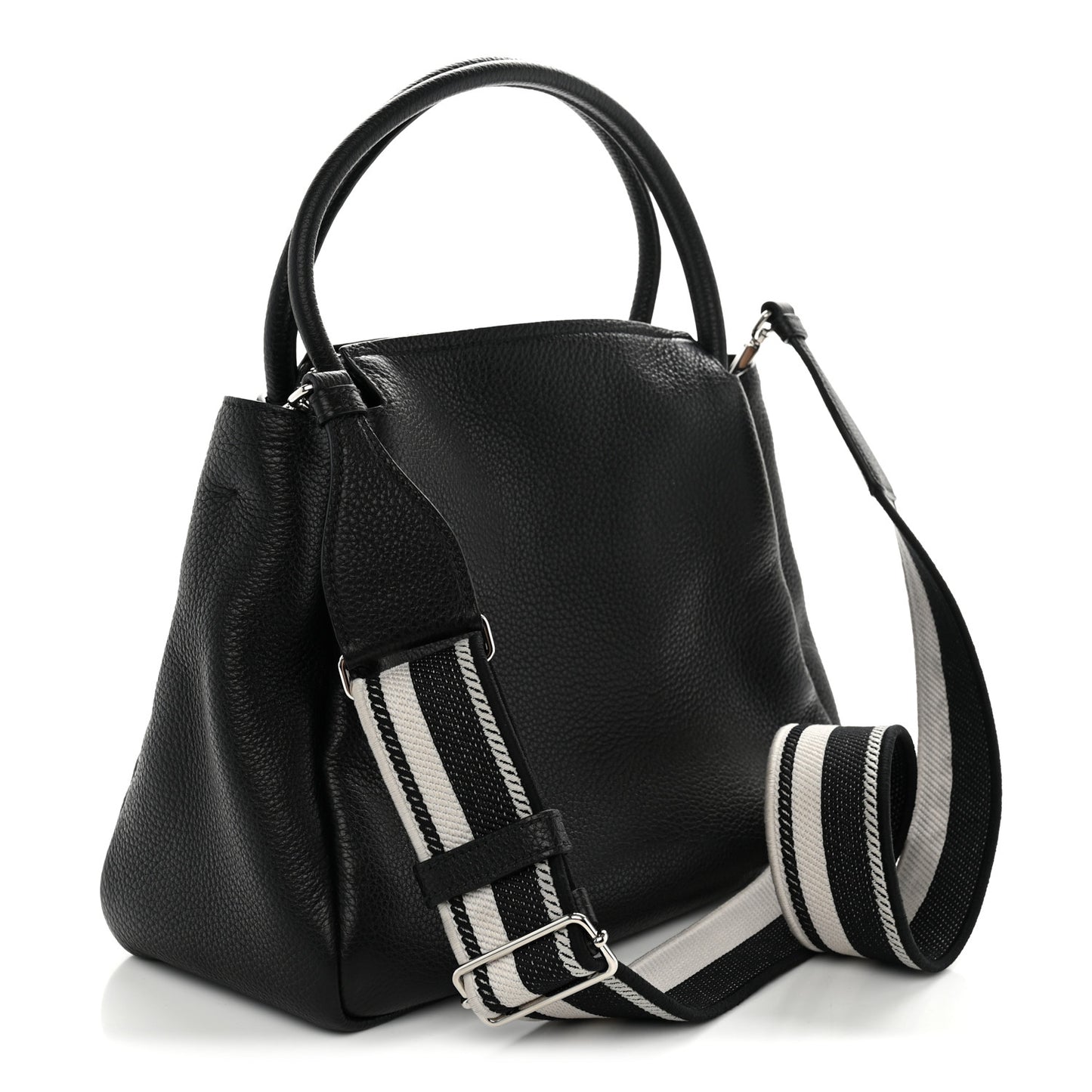 Vitello Daino Soft Medium Zippered Top Handle Bag Black